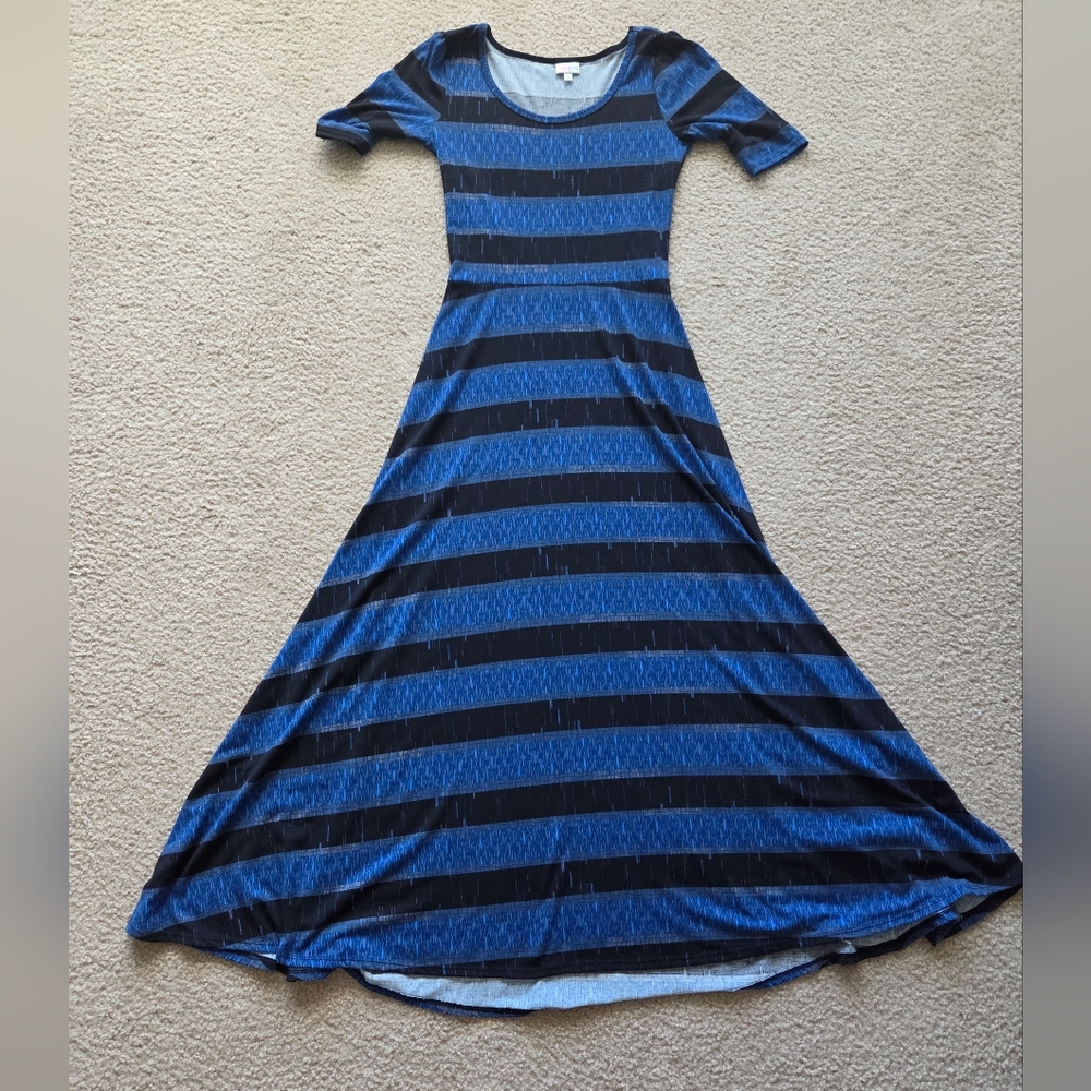 LuLaRoe Blue & Black Striped Ana Maxi Dress, Size S, LNWOT